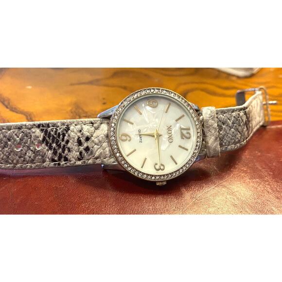 XOXO by Silver Tone and Rhinestone Quartz Watch with Snakeskin Look Band - Picture 2 of 3